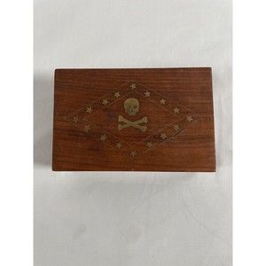 Vintage Rebel Skull Trinket Jewelry Box Wood 6”* 4”* 2 3/8”